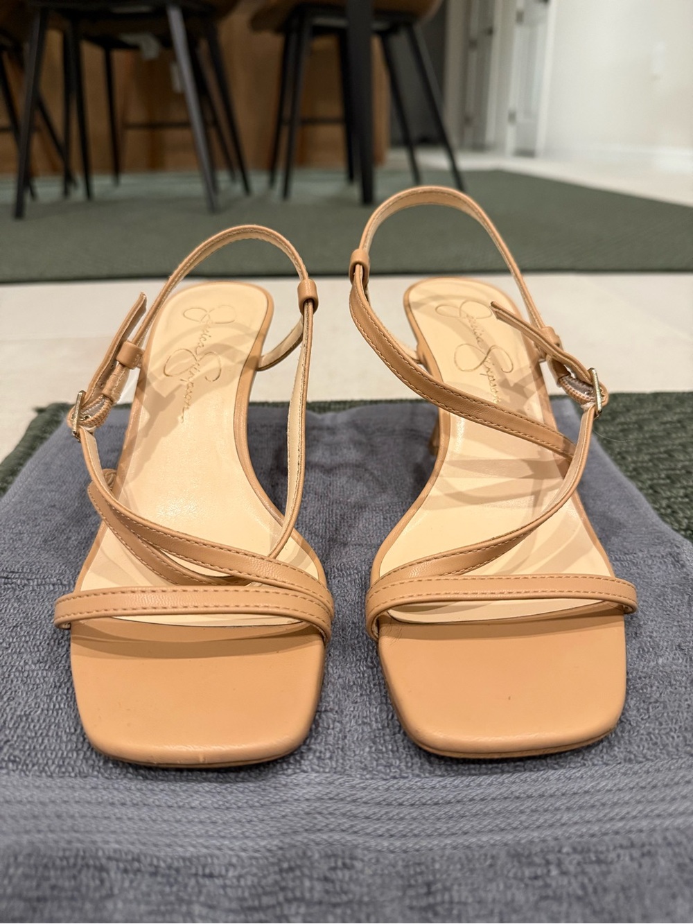 Jessica Simpson Beige Strappy Square-Toe Heels